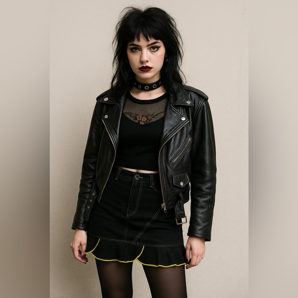 Vintage Y2K Morbid Threads Black Mini Skirt with Yellow Stitching – Size XL - Picture 1 of 8
